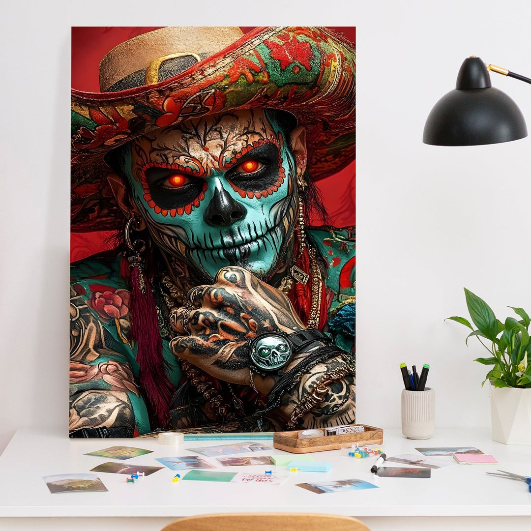 Skull & Flame Wall Art Painting, HD Canvas Print, Framed, Ready to Hang. (POMWA289)