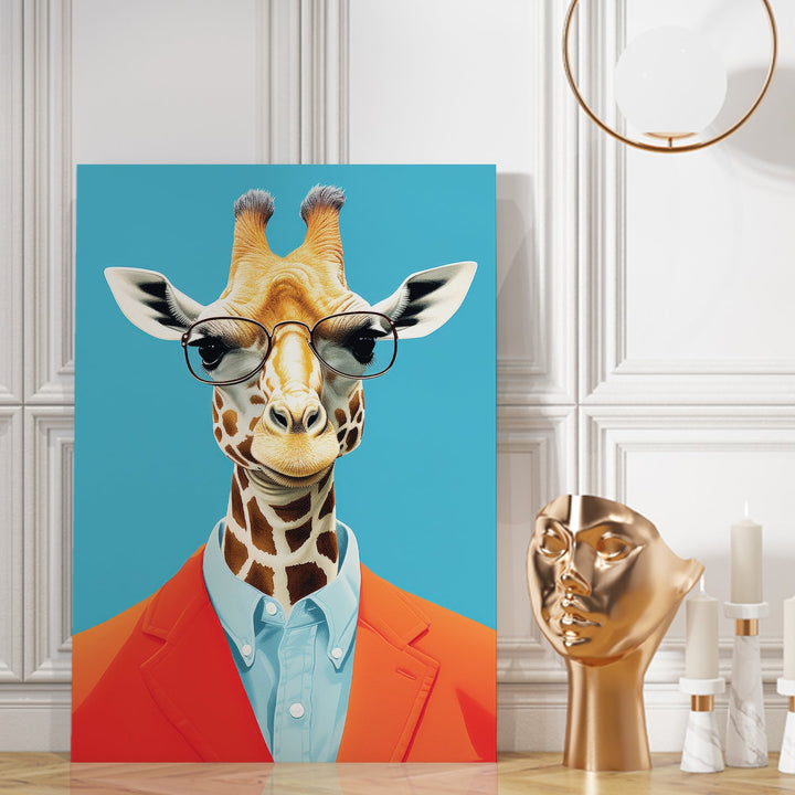 Giraffe with Sunglasses Wall Art Painting, HD Canvas Print, Framed, Ready to Hang. (POMA11)