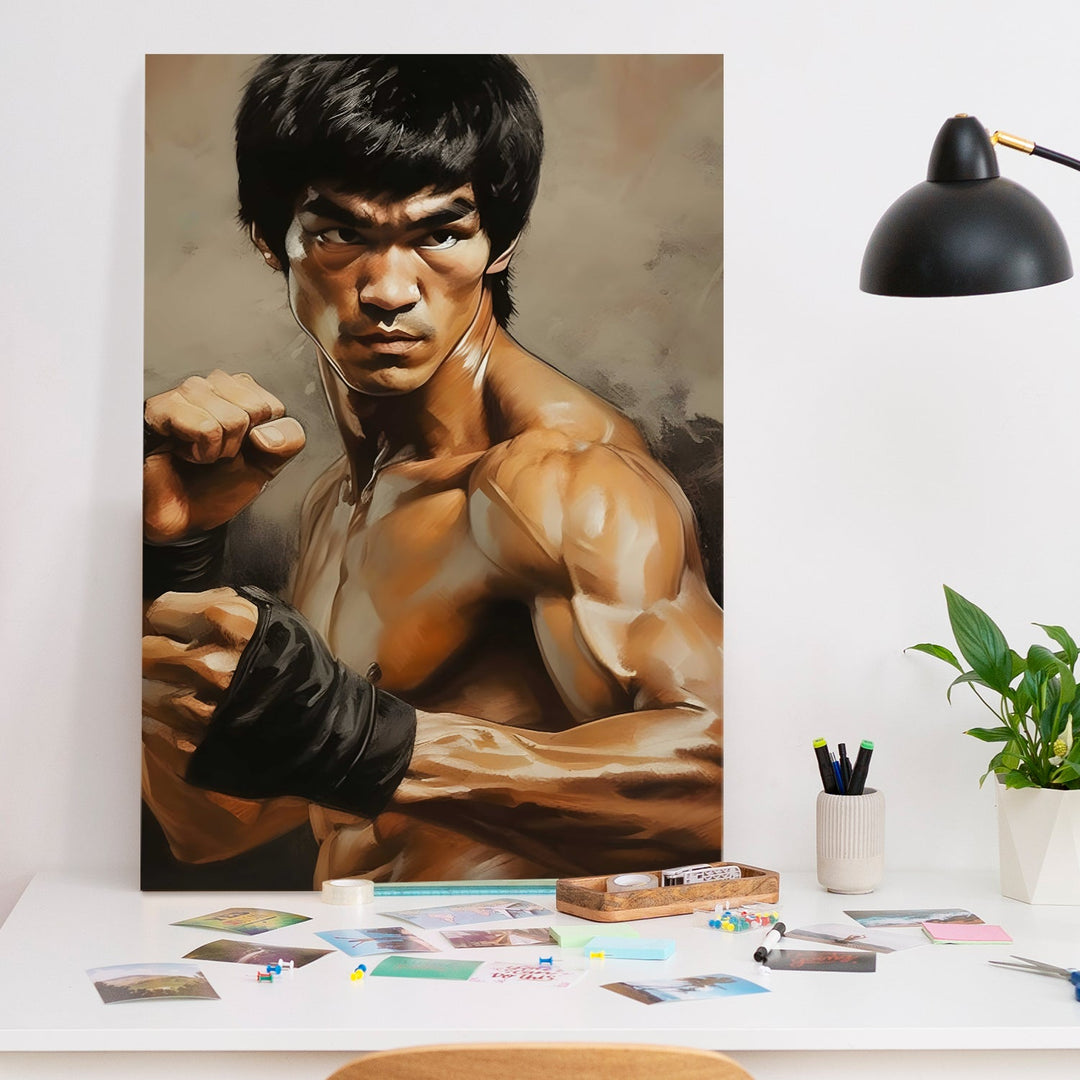 Martial Legend – Bruce Lee Inspired Hyper-Realistic Wall Art, HD Canvas Print, Framed, Ready to Hang. (POMWA334)