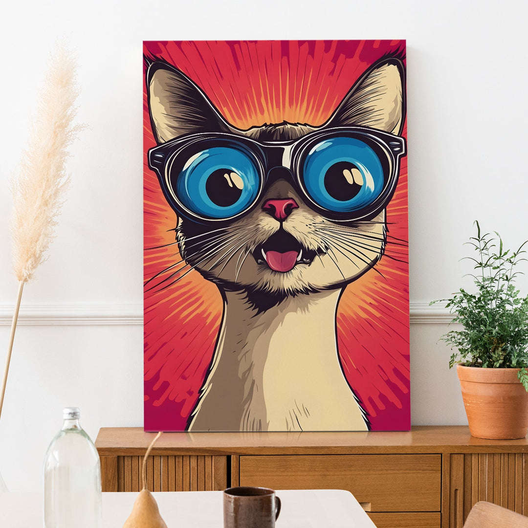 Cool Cat Vibes – Funky Cartoon Cat Wall Art, HD Canvas Print, Framed, Ready to Hang. (POMWA337)