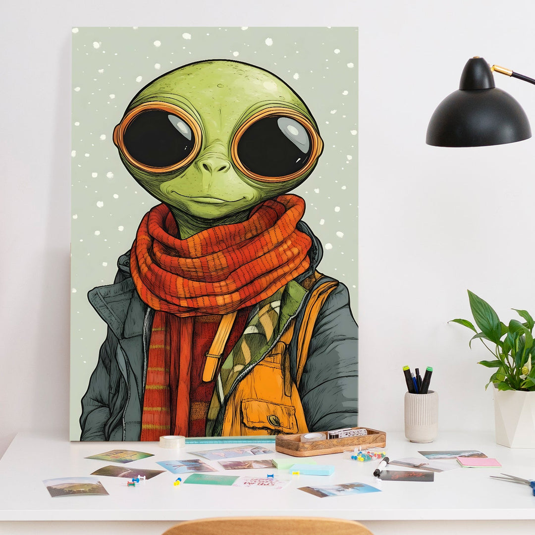 Alien Hipster Diaries Wall Art Painting, HD Canvas Print, Framed, Ready to Hang. (POMWA304)