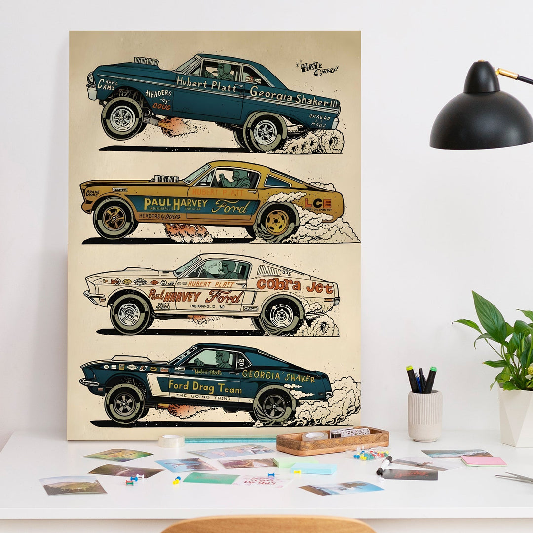 Ford Drag Kings Wall Painting, HD Canvas Print, Framed, Ready to Hang. (POMWA206)