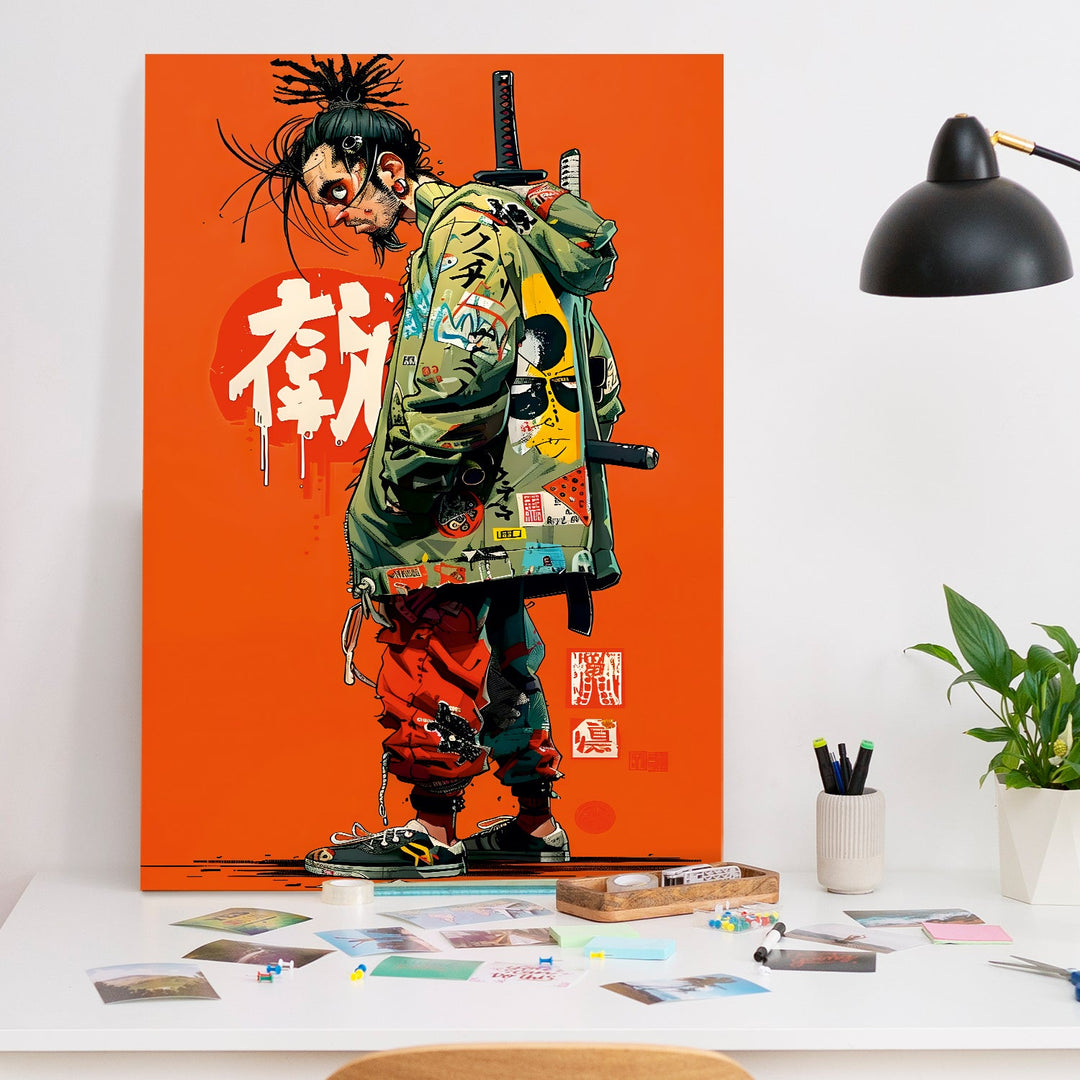 Katana & Kicks Wall Art Painting, HD Canvas Print, Framed, Ready to Hang. (POMWA311)