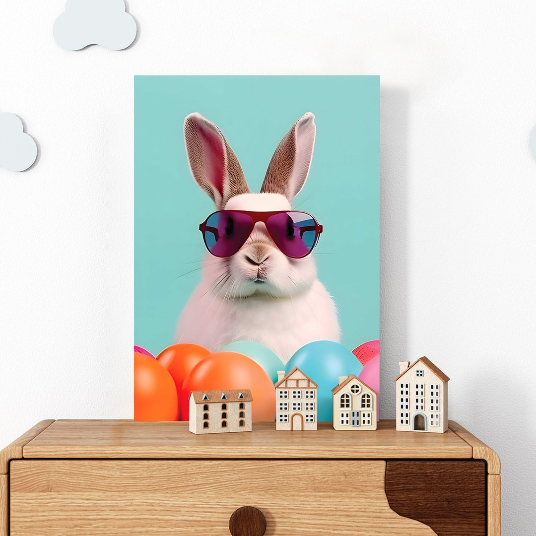 Cool Bunny Vibes Wall Art Painting, HD Canvas Print, Framed, Ready to Hang. (POMWA162)