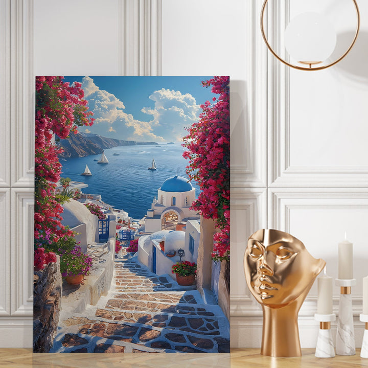 Santorini Serenity Wall Art Painting, HD Canvas Print, Framed, Ready to Hang. (AMWA22)