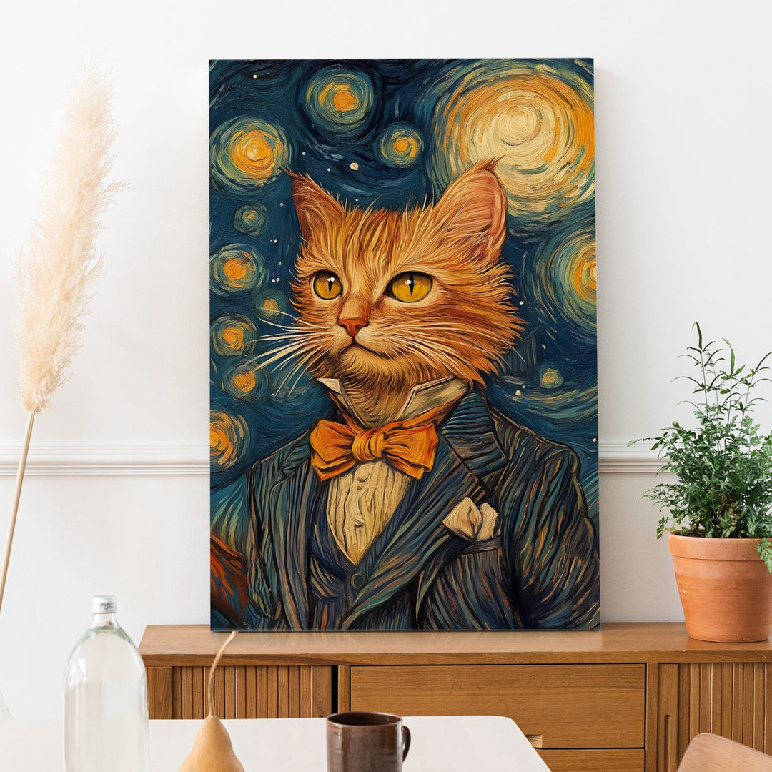 The Feline Van Gogh Wall Art Painting, HD Canvas Print, Framed, Ready to Hang. (VGCWA117)