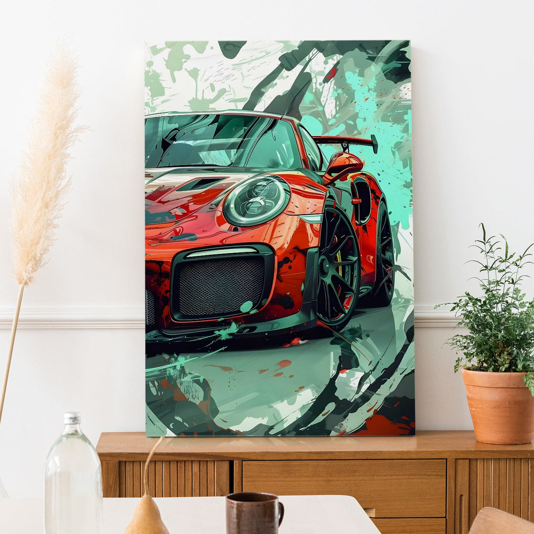 Crimson Drive Wall Art Painting, HD Canvas Print, Framed, Ready to Hang. (POMWA215)