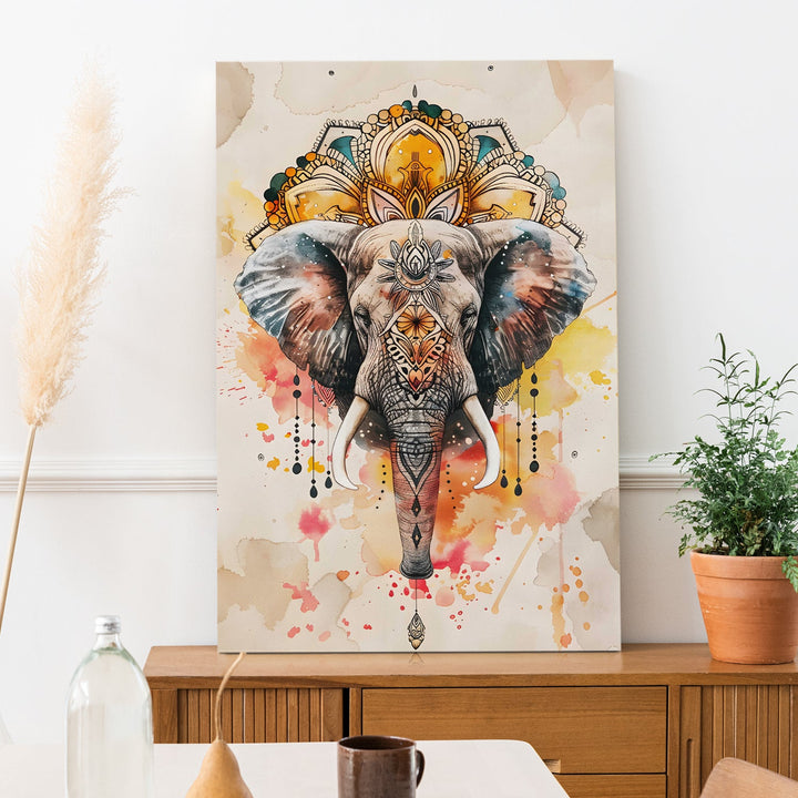 Majestic Mandala Elephant Art Painting, HD Canvas Print, Framed, Ready to Hang. (BOWA09)