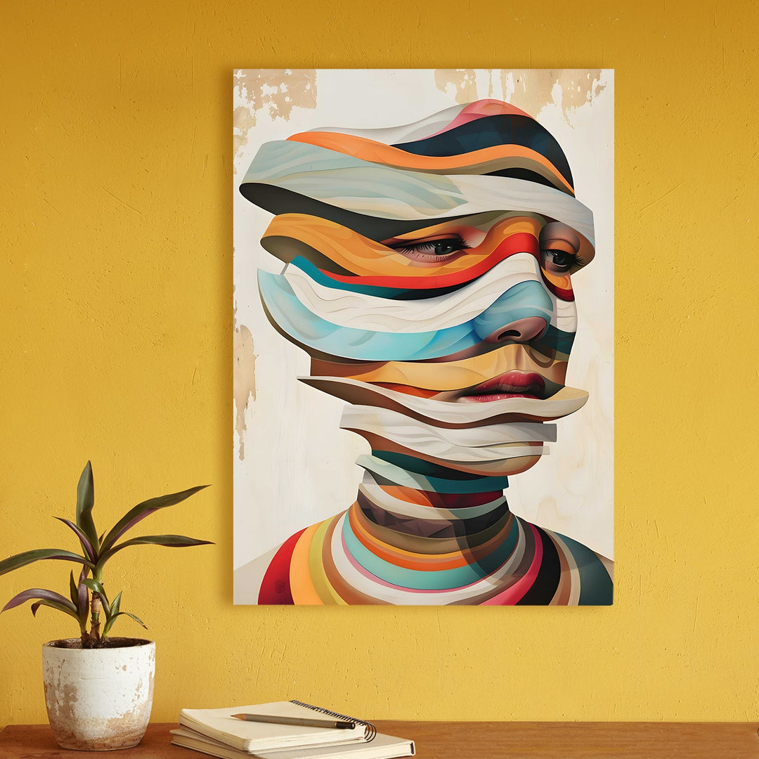 Layers of Identity – Abstract Surreal Portrait Wall Art Painting, HD Canvas Print, Framed, Ready to Hang. (POMWA319)