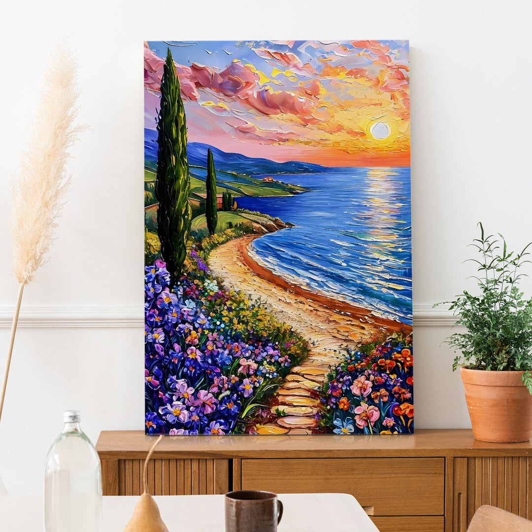 Blooming Coastline Wall Art Painting, HD Canvas Print, Framed, Ready to Hang. (POMWA25)