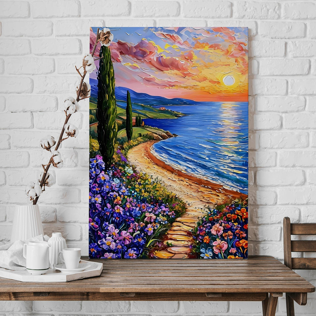 Blooming Coastline Wall Art Painting, HD Canvas Print, Framed, Ready to Hang. (POMWA25)