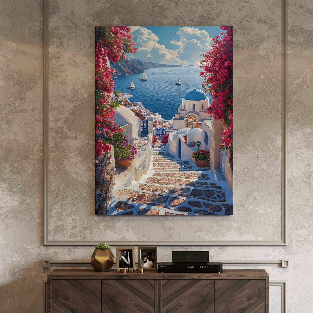 Santorini Serenity Wall Art Painting, HD Canvas Print, Framed, Ready to Hang. (AMWA22)