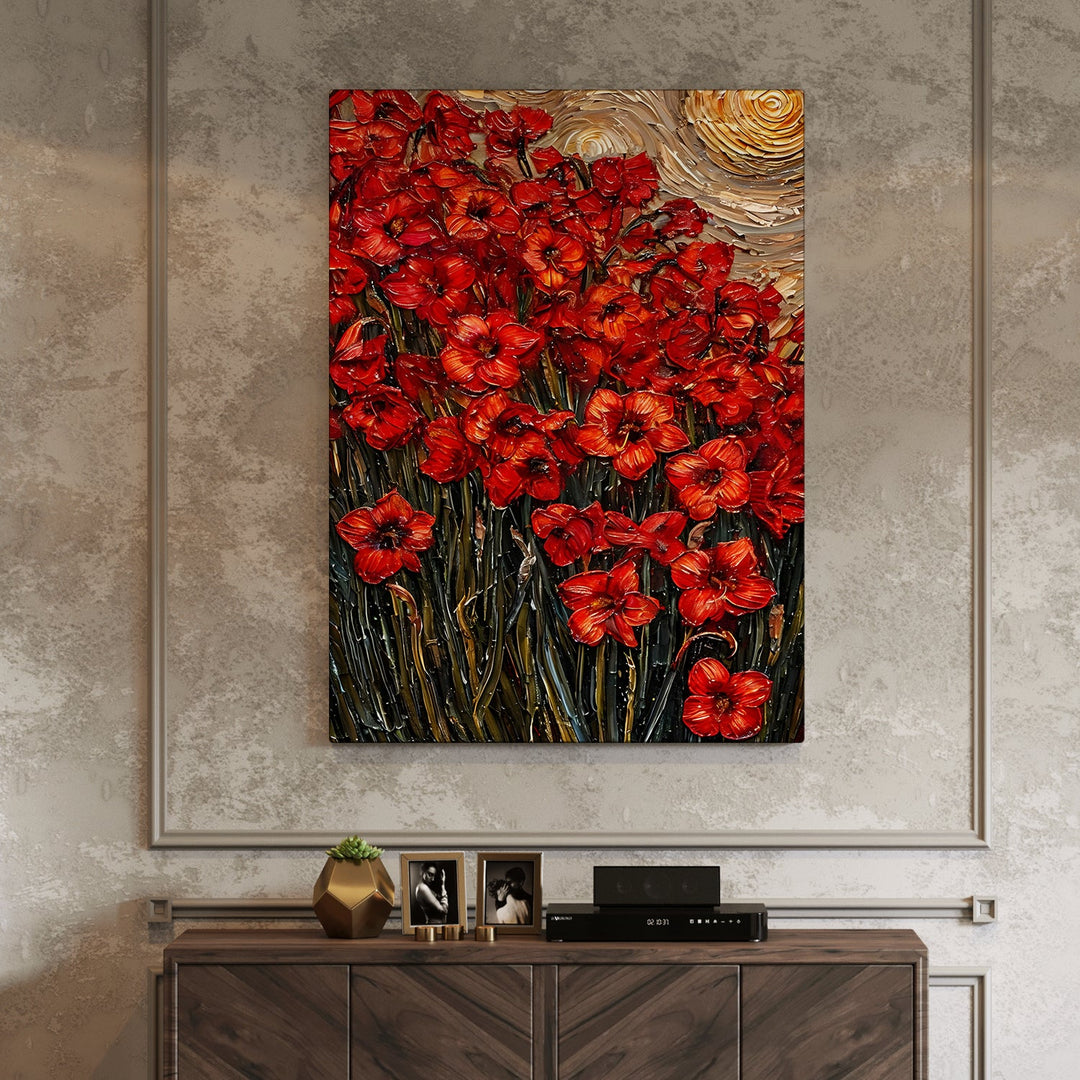 Crimson Glow Wall Art Painting, HD Canvas Print, Framed, Ready to Hang. (FLBWA38)