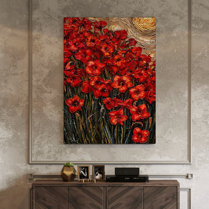 Crimson Glow Wall Art Painting, HD Canvas Print, Framed, Ready to Hang. (FLBWA38)