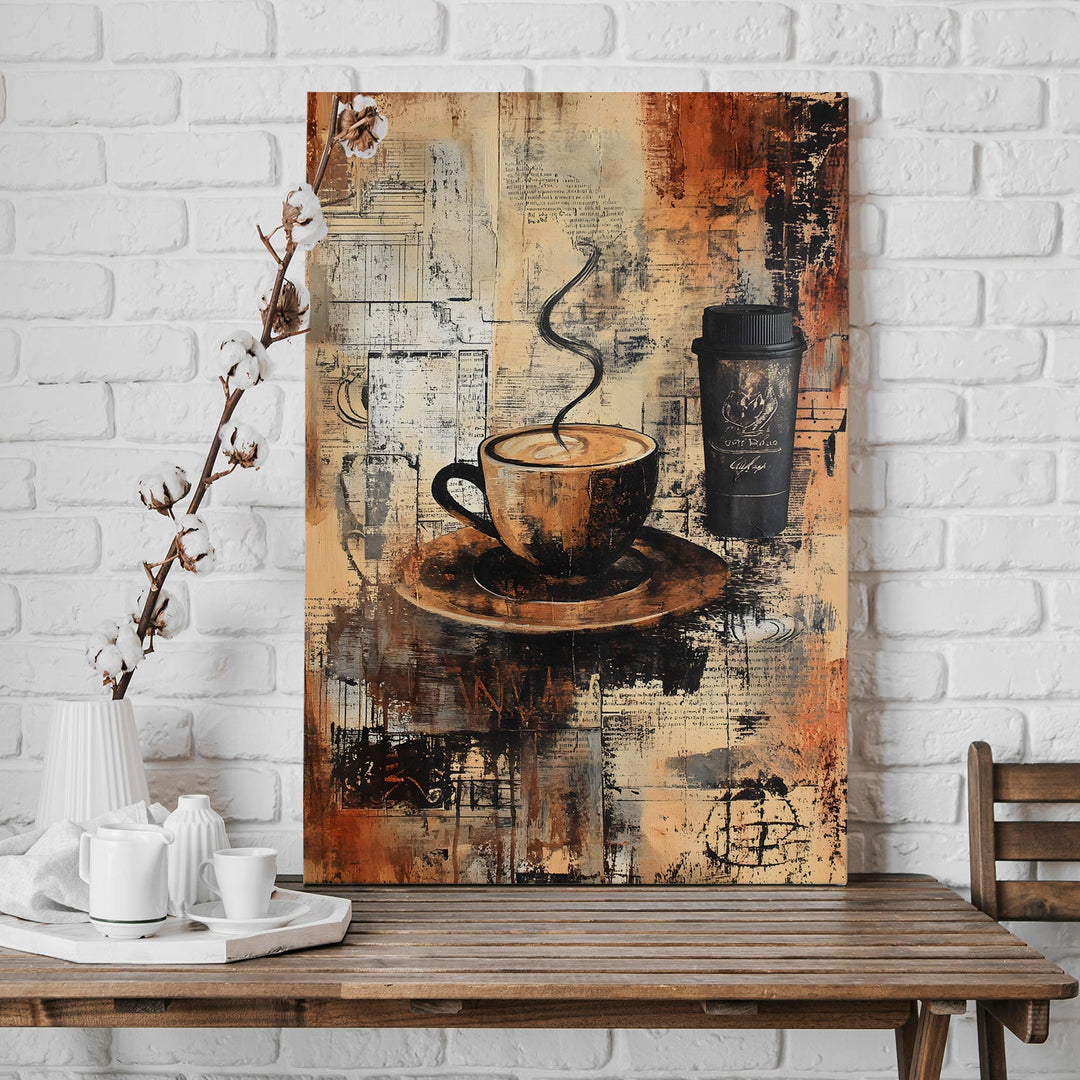 Vintage Café Vibes Wall Art Painting, HD Canvas Print, Framed, Ready to Hang. (KTCWA65)