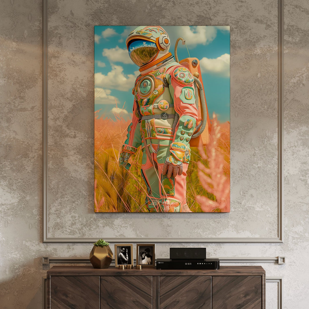 Astronaut Altered Maximalist Wall Art Painting, HD Canvas Print, Framed, Ready to Hang. (POMA17)