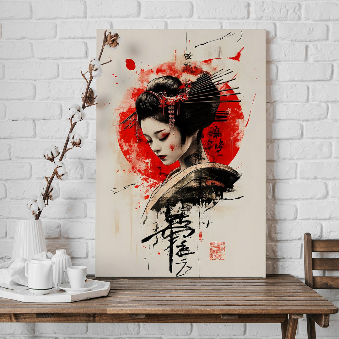 Geisha Elegance Wall Art Painting, HD Canvas Print, Framed, Ready to Hang. (AMWA45)