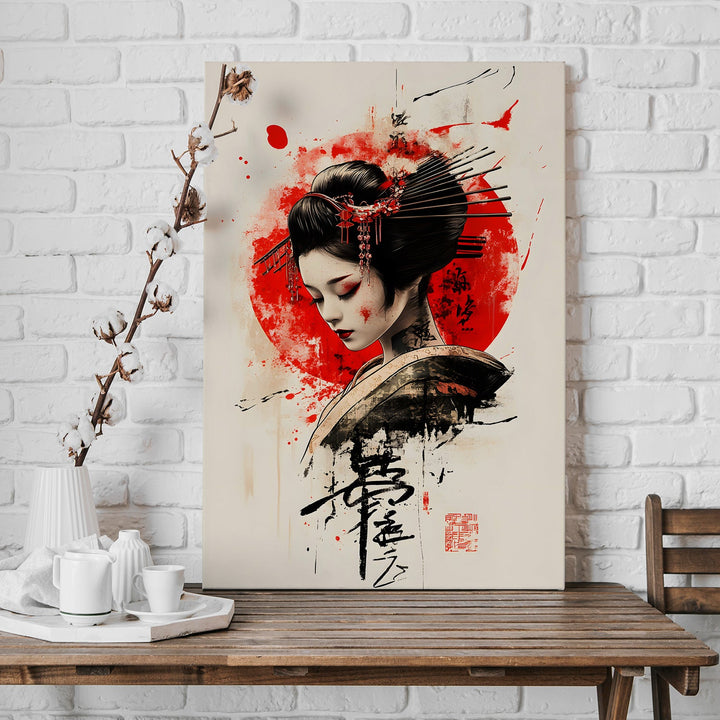 Geisha Elegance Wall Art Painting, HD Canvas Print, Framed, Ready to Hang. (AMWA45)