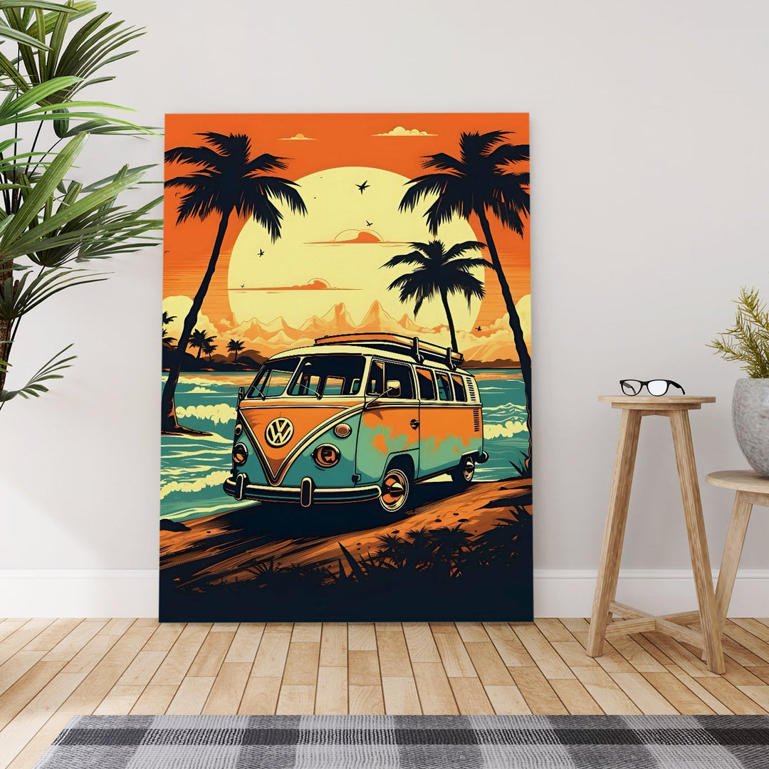 Retro Sunset Voyage Wall Art Painting, HD Canvas Print, Framed, Ready to Hang. (AMWA56)