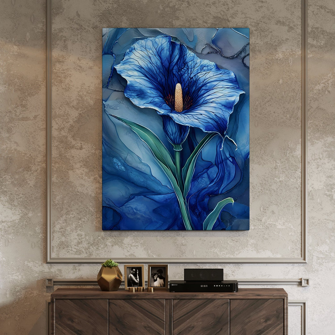 Ethereal Blue Blossom Wall Art Painting, HD Canvas Print, Framed, Ready to Hang. (POMWA74)