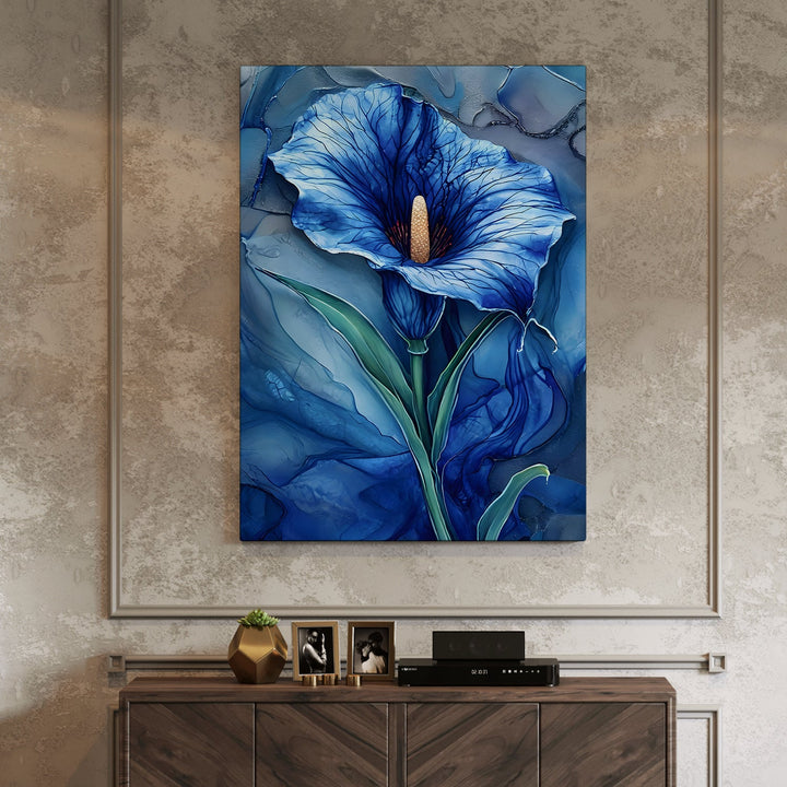 Ethereal Blue Blossom Wall Art Painting, HD Canvas Print, Framed, Ready to Hang. (POMWA74)