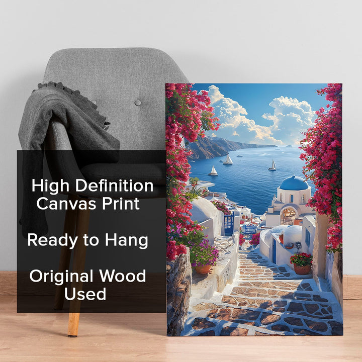 Santorini Serenity Wall Art Painting, HD Canvas Print, Framed, Ready to Hang. (AMWA22)