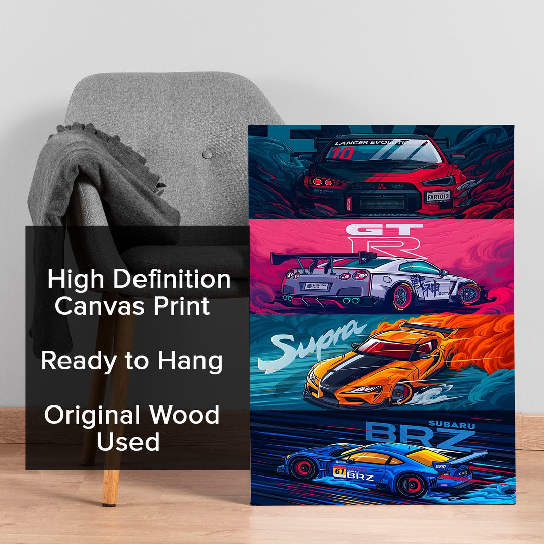 JDM Street Legends Wall Art Painting, HD Canvas Print, Framed, Ready to Hang. (POMWA224)