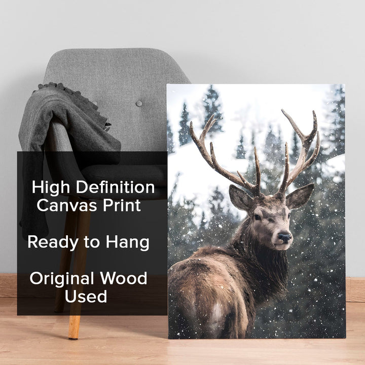 Stag in the Snow Wall Art Painting, HD Canvas Print, Framed, Ready to Hang. (WNWA166)