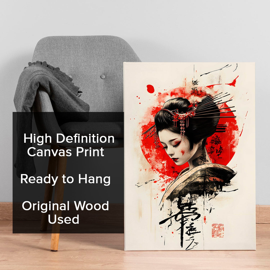 Geisha Elegance Wall Art Painting, HD Canvas Print, Framed, Ready to Hang. (AMWA45)