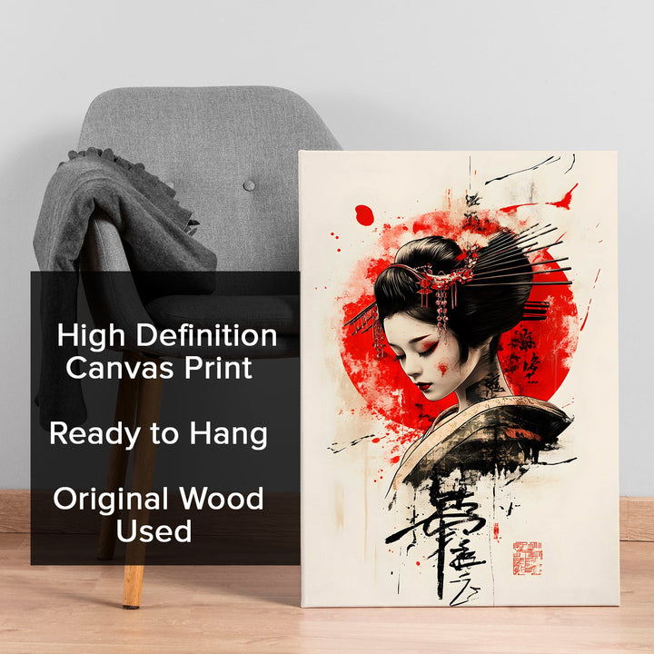 Geisha Elegance Wall Art Painting, HD Canvas Print, Framed, Ready to Hang. (AMWA45)