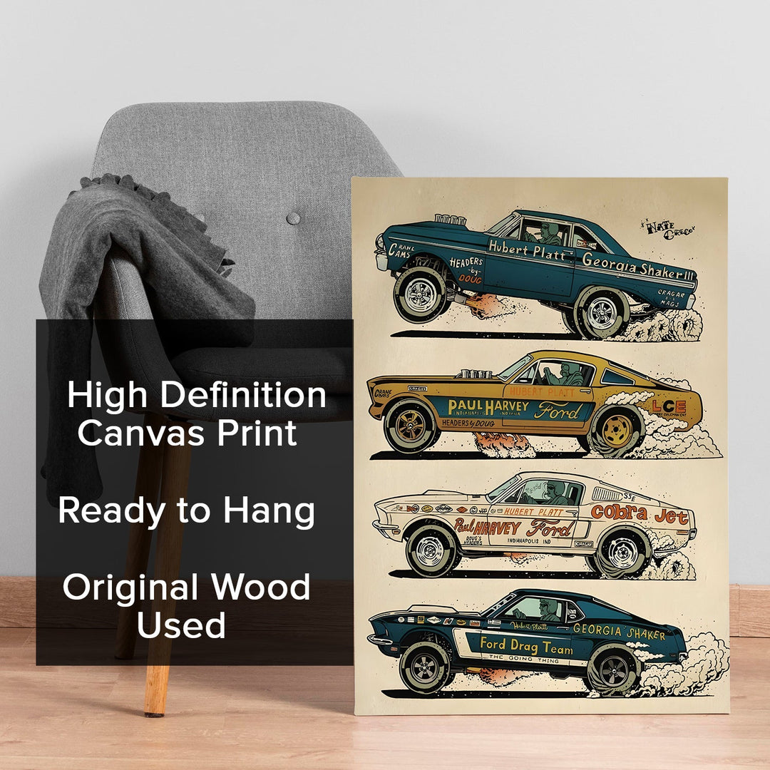 Ford Drag Kings Wall Painting, HD Canvas Print, Framed, Ready to Hang. (POMWA206)