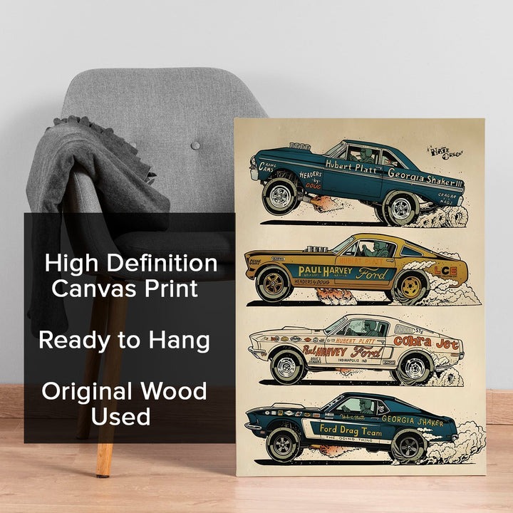 Ford Drag Kings Wall Painting, HD Canvas Print, Framed, Ready to Hang. (POMWA206)