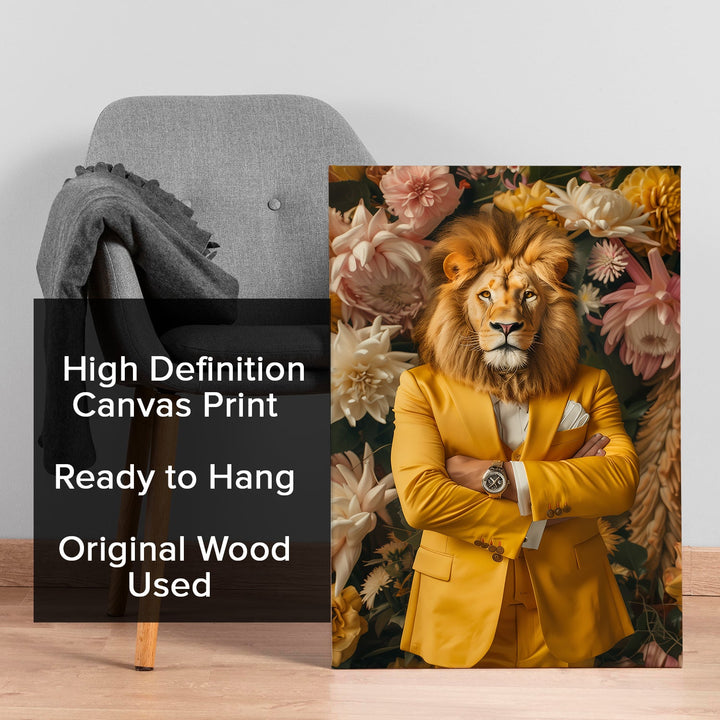 Maximalist Lion Wall Art Painting, HD Canvas Print, Framed, Ready to Hang. (POMA15)
