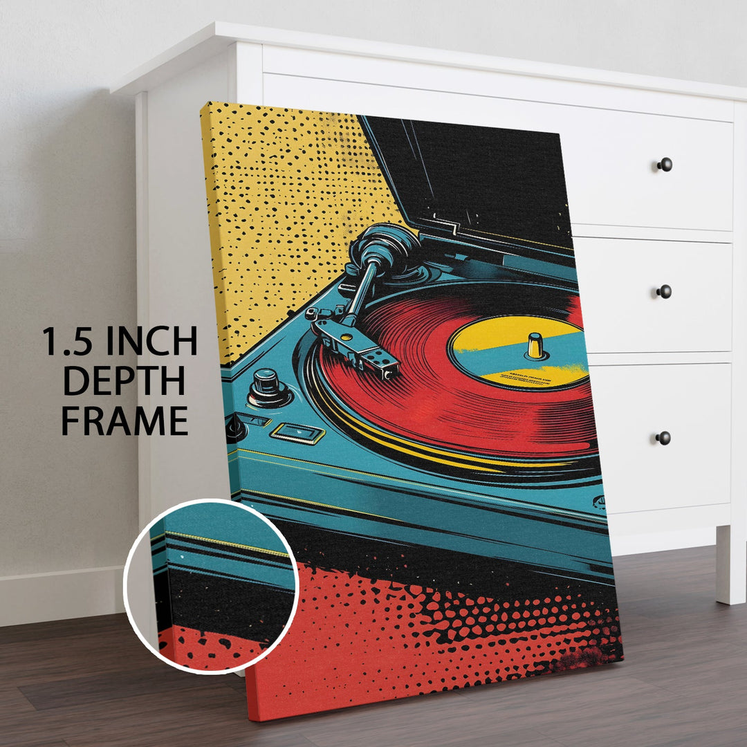 Retro Vinyl Turntable – Pop Wall Art, HD Canvas Print, Framed, Ready to Hang. (POMWA341)