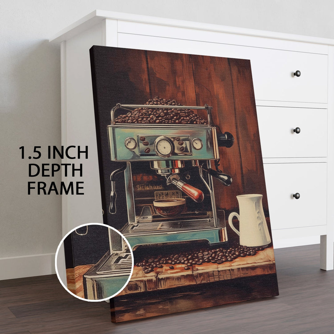Vintage Coffee Machine Wall Art, HD Canvas Print, Framed, Ready to Hang. (POMWA350)