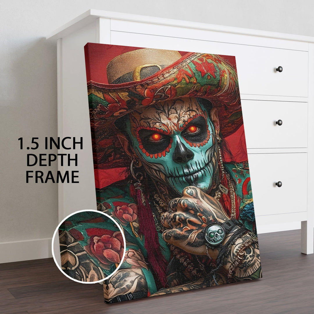 Skull & Flame Wall Art Painting, HD Canvas Print, Framed, Ready to Hang. (POMWA289)