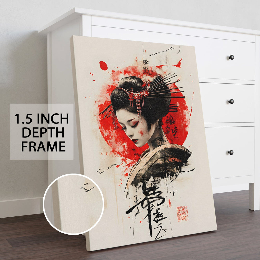 Geisha Elegance Wall Art Painting, HD Canvas Print, Framed, Ready to Hang. (AMWA45)