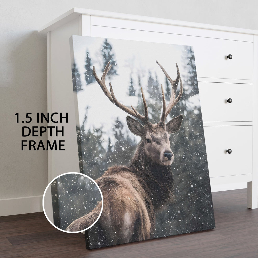 Stag in the Snow Wall Art Painting, HD Canvas Print, Framed, Ready to Hang. (WNWA166)