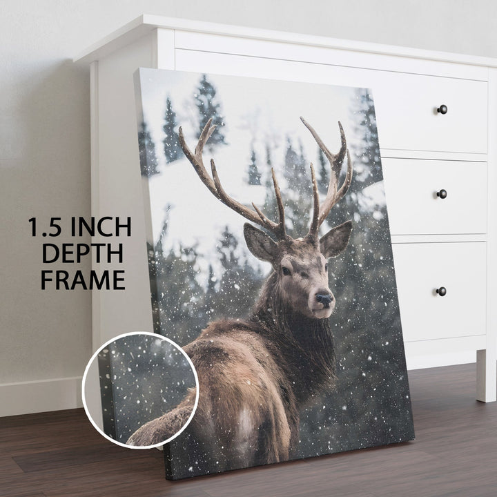 Stag in the Snow Wall Art Painting, HD Canvas Print, Framed, Ready to Hang. (WNWA166)