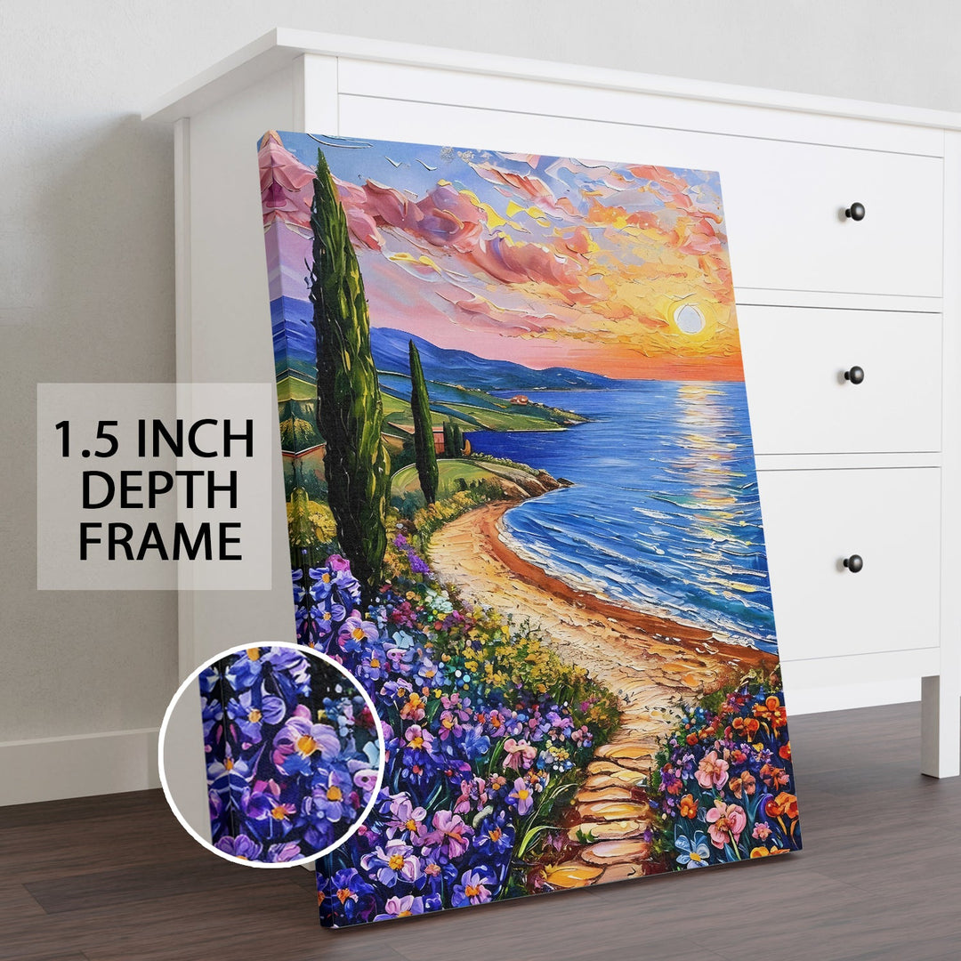 Blooming Coastline Wall Art Painting, HD Canvas Print, Framed, Ready to Hang. (POMWA25)