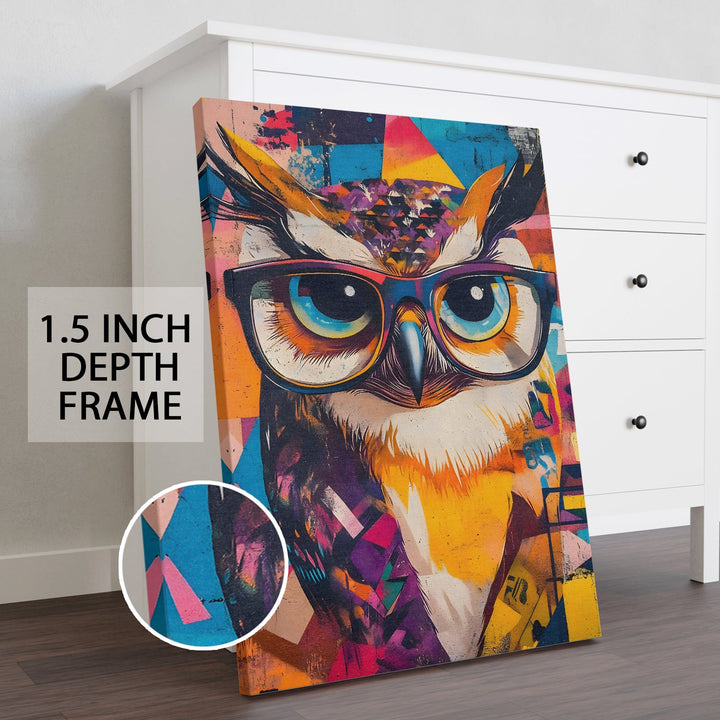 The Hipster Owl Wall Art Painting, HD Canvas Print, Framed, Ready to Hang. (POGWA32)