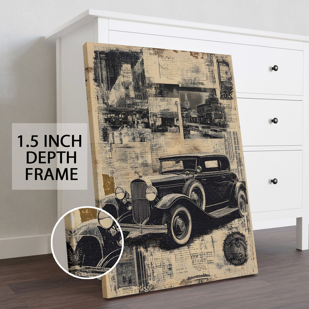 Paris Noir Vintage Wall Art Painting, HD Canvas Print, Framed, Ready to Hang. (AMWA28)