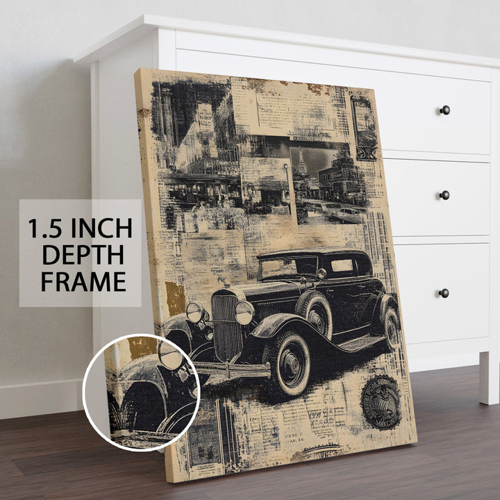 Paris Noir Vintage Wall Art Painting, HD Canvas Print, Framed, Ready to Hang. (AMWA28)