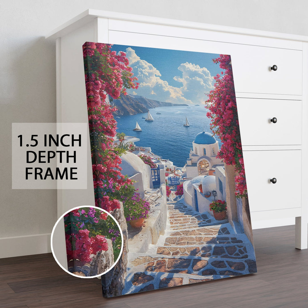 Santorini Serenity Wall Art Painting, HD Canvas Print, Framed, Ready to Hang. (AMWA22)
