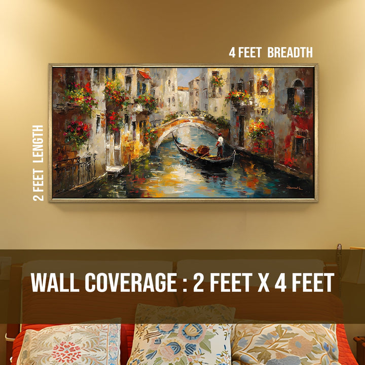 European Gondola Wall Art, HD Canvas Print, Golden Floater Framed, Ready to Hang, (24 In x 48 In). (EURP-WA-10)