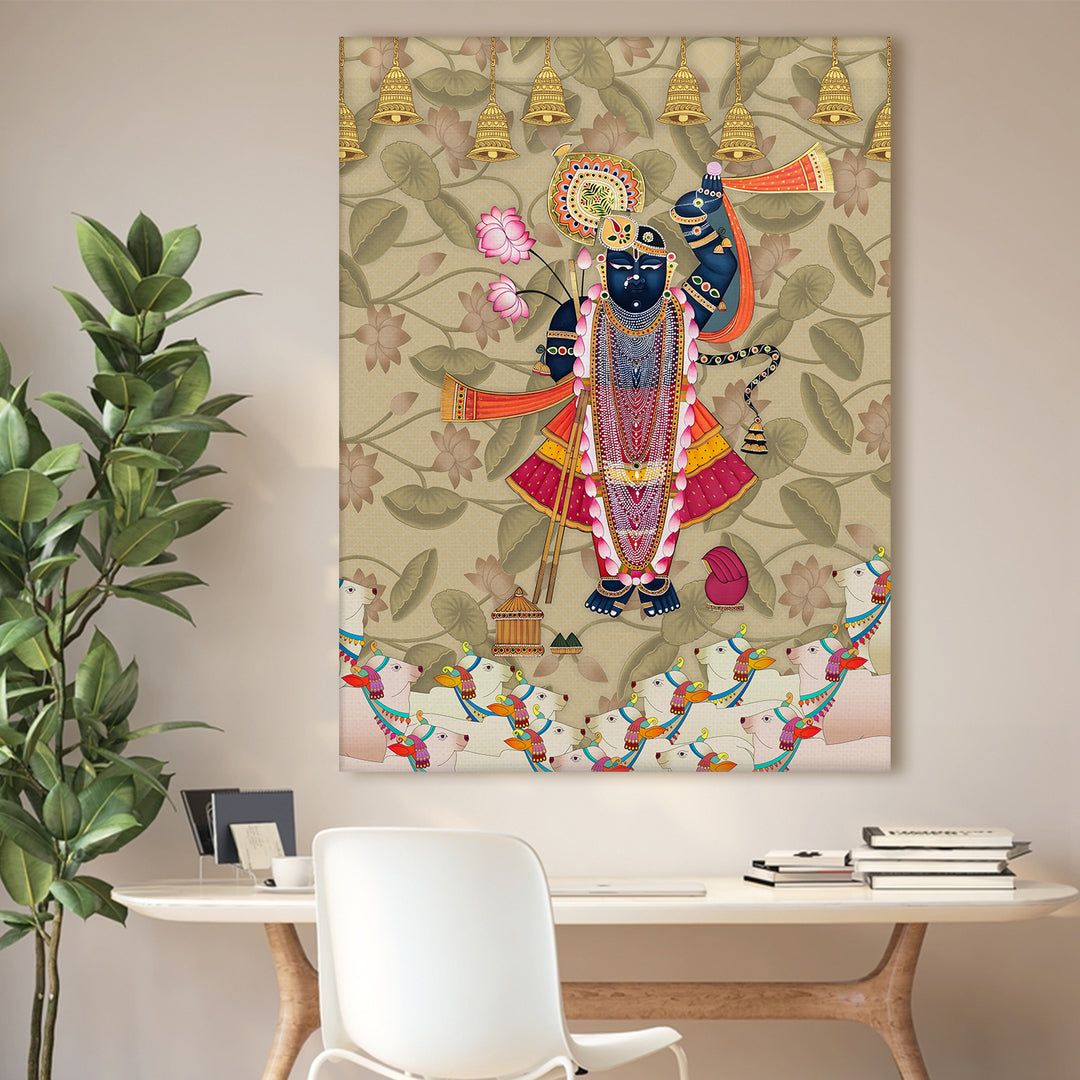 Shreenathji Pichwai Wall Art | HD Canvas Print | Ready to Hang | Wall Art for Temple, living room, Hallway | Size: 36 inch X 48 inch (SHNAWA06)