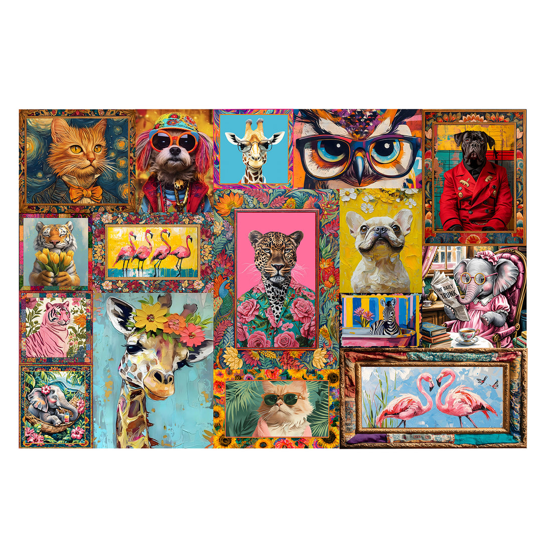 Funky Animal Pop Art Collage Wall Mural – Maximalist Modern Wall Décor (PATCH008)