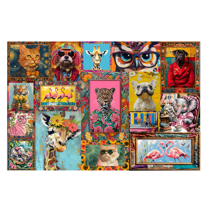 Funky Animal Pop Art Collage Wall Mural – Maximalist Modern Wall Décor (PATCH008)