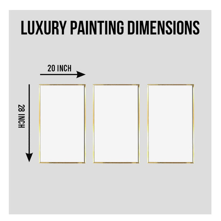 Abstract geometric Shape Dark Emerald Green and Gold Canvas Painting (3_Panels)