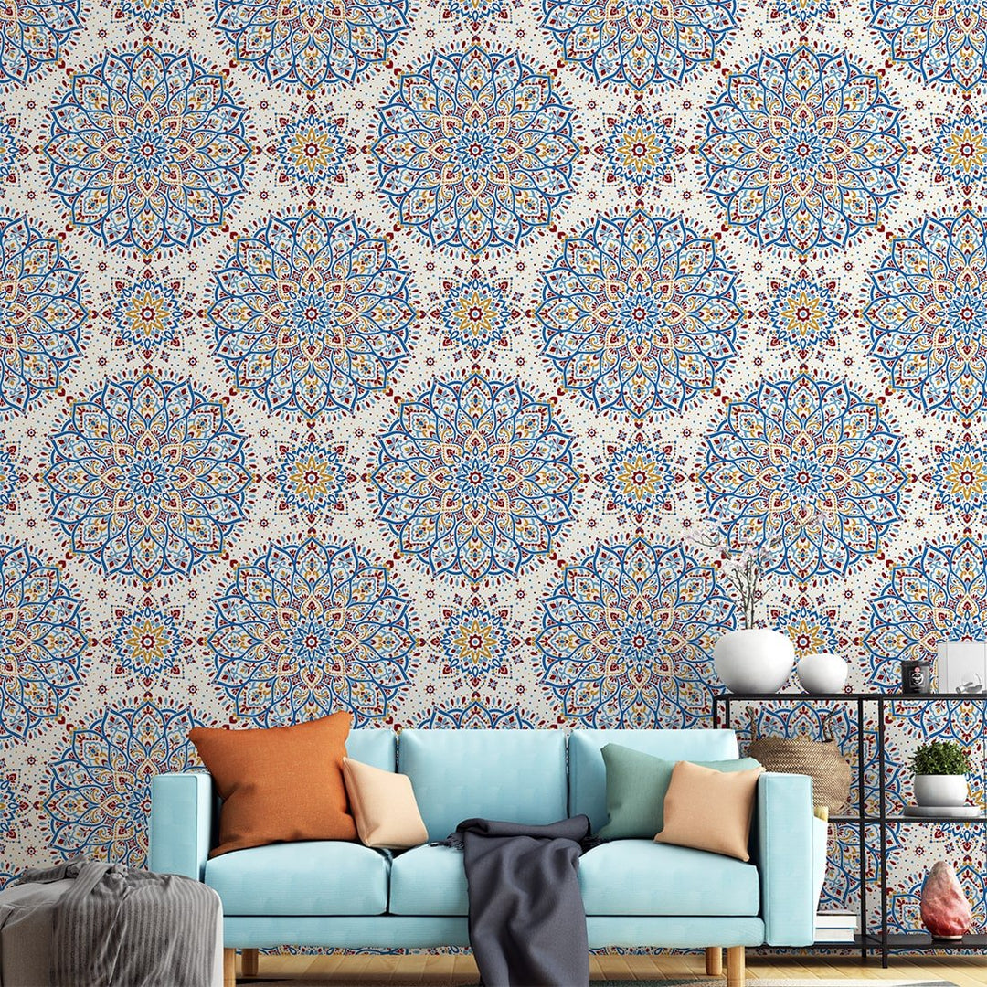 Blue and gold luxury floral Self Adhesive Turkish Wallpaper